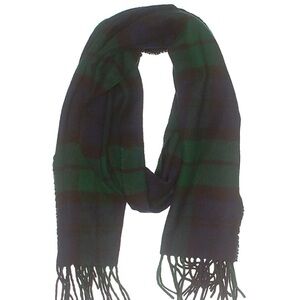 Plaid blue and green fleece neck scarf with fringe one size adult